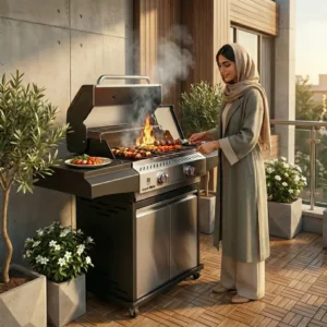 باربیکیو-گازی-افروزش-اکو103-درب-ذوزنقه-ای-استیل